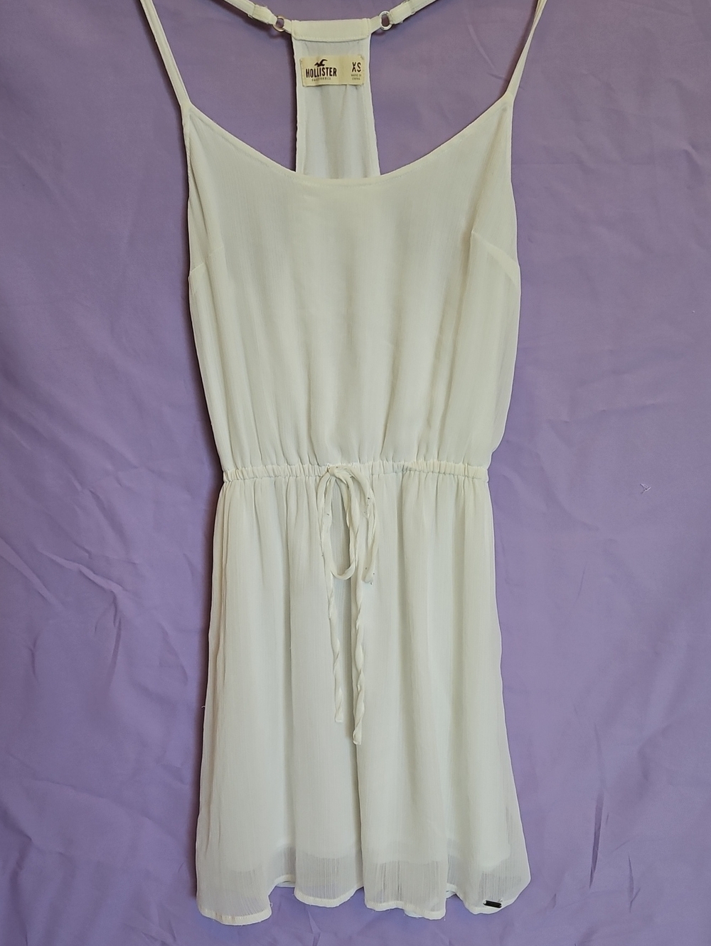 Hollister Cream Spaghetti Strap Drawstring Mini Dress